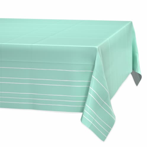American Greetings Plastic Table Cover - Green With White Striped Perspective: front
