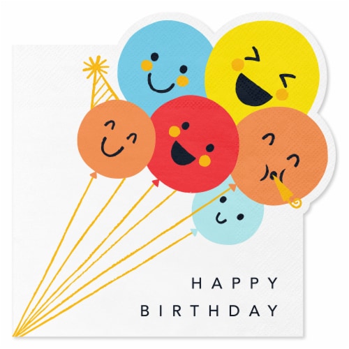 American Greetings 20-Count Birthday Lunch Napkins, Smiley Balloons Perspective: front