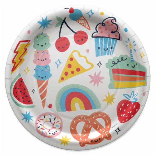 American Greetings 9 Inch Paper Plates - Food on White Perspective: front