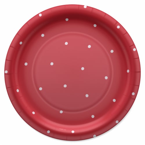 American Greetings Paper Plates 10 Count - Polka Dots on Red Perspective: front