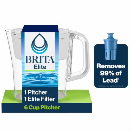 Brita Small 6 Cup Bright White Denali Water Filter Pitcher with Elite Filter Perspective: front