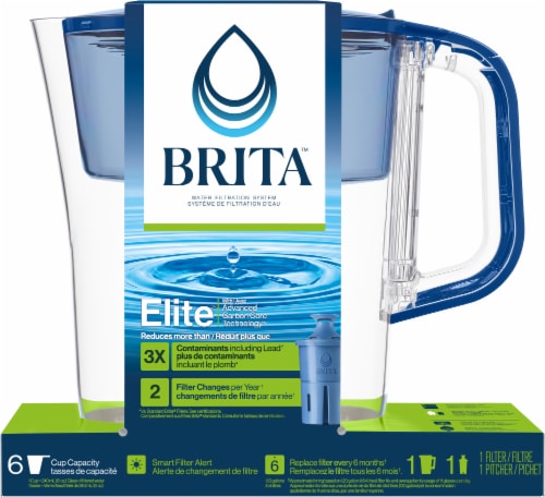 Brita Small 6 Cup Mazarine Blue Denali Water Filter Pitcher with Elite Filter Perspective: front