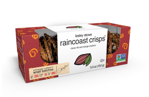 Raincoast Crisps® Cacao Nib & Orange Crackers Perspective: front
