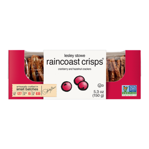 Lesley Stowe's Raincoast Crisps® Cranberry & Hazelnut Crackers Perspective: front