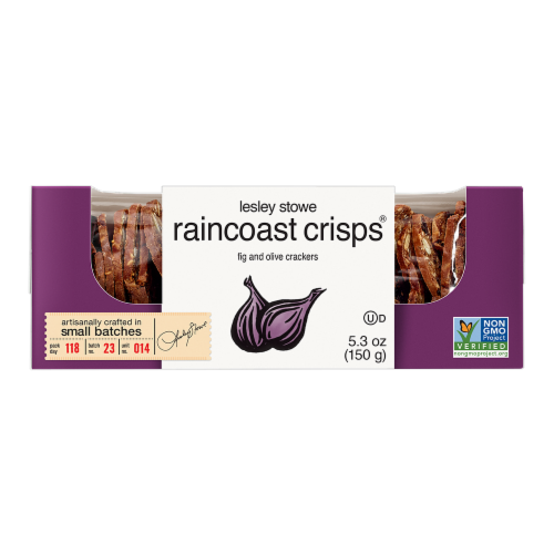 Lesley Stowe's Raincoast Crisps® Fig & Olive Crackers Perspective: front