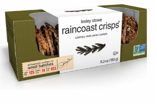 Lesley Stowe's Raincoast Crisps® Rosemary Raisin Pecan Crackers Perspective: front