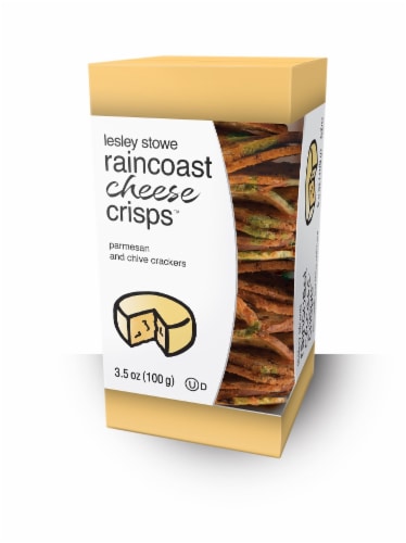 Lesley Stowe Raincoast Cheese Crisps Parmesan and Chive Crackers Perspective: front