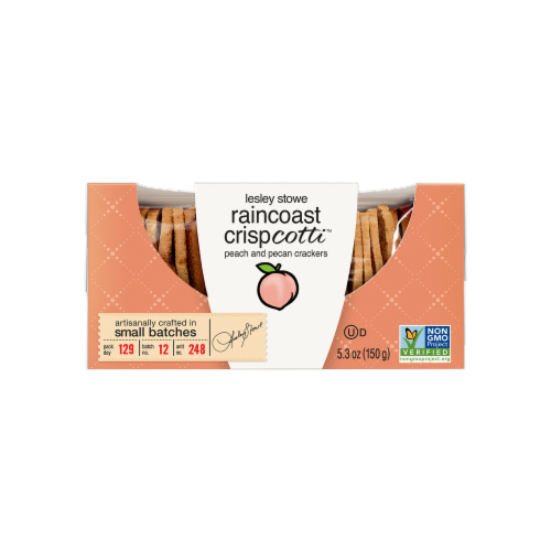 Lesley Stowe's Raincoast Crispcotti Peach And Pecan Crackers Perspective: front