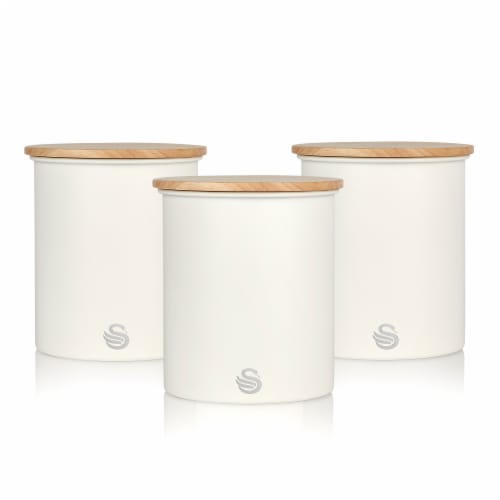 Salton Swan Kitchen Steel Storage Containers for Dry Goods, 3 Pack Cotton White Perspective: front