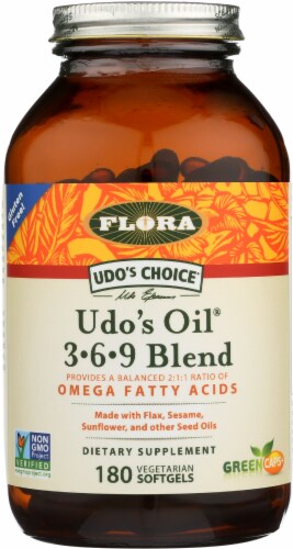 Flora Udo's Choice Oil 3-6-9 Blend Vegetarian Softgels Perspective: front