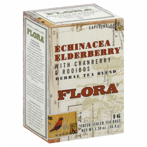 Flora Echinacea Elderberry with Cranberry and Rooibos Herbal Tea Blend 16 Count Perspective: front