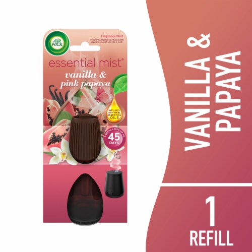 Air Wick Essential Mist Refill, Essential Oil Diffuser Air Freshener, Vanilla and Pink Papaya Perspective: front