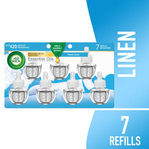 Air Wick Plug in Scented Oil Refill Fresh Linen Air Freshener Essential Oils Perspective: front
