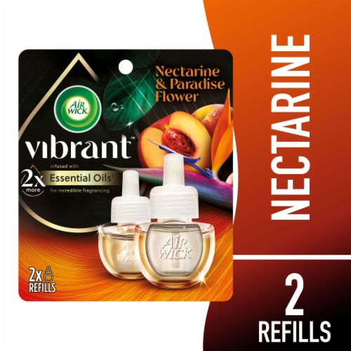 Air Wick Vibrant Scented Oil Refill, Plug In Air Freshener, Nectarine and Paradise Flower, 2 Refills Perspective: front