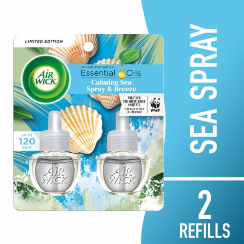 Air Wick Scented Oil Refill, Plug In Air Freshener, Calming Sea Spray and Breeze, 2 Refills Perspective: front