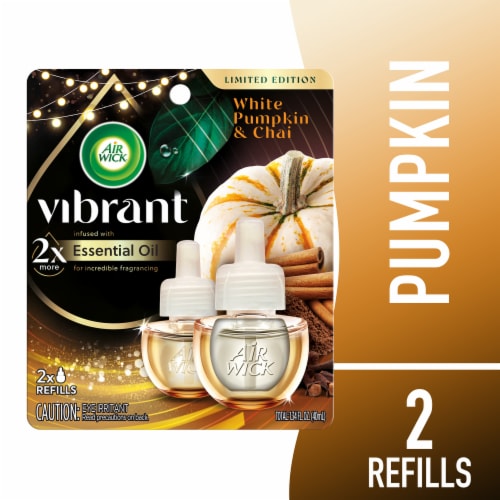 Air Wick Scented Oil Refill, Holiday Plug In, Fall Air Freshener, White Pumpkin and Chai, 2 refills Perspective: front
