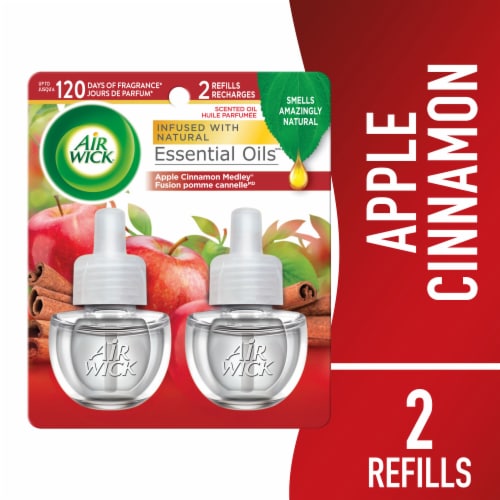 Air Wick Scented Oil Refill, Plug In Air Freshener, Apple Cinnamon Medley, 2 refills Perspective: front