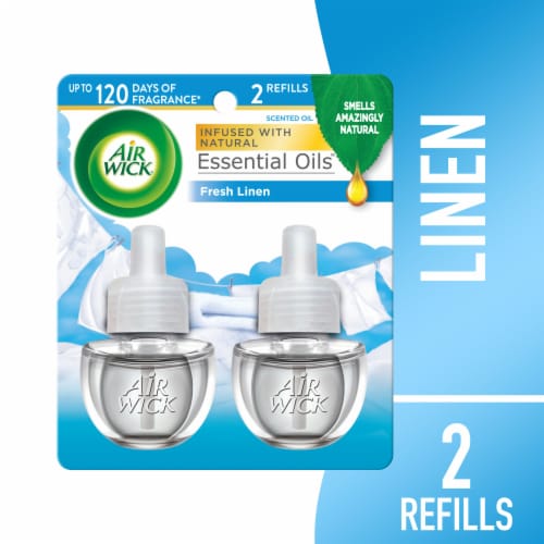 Air Wick Scented Oil Refill, Plug In Air Freshener, Fresh Linen, 2 refills Perspective: front