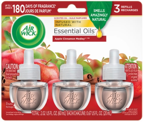  Air Wick plug in Scented Oil 3 Refills, Apple Cinnamon Medley,  Holiday scent, Holiday spray, (3x0.67oz), Essential Oils, Air Freshener,  Packaging May Vary : Health & Household