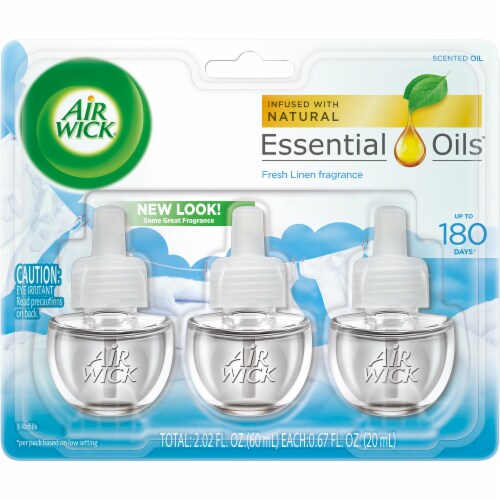 Air Wick Plug in Refill Fresh Linen Scented Oil Air Freshener Essential Oils Perspective: front