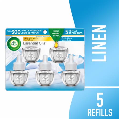 Air Wick Scented Oil Refill, Plug In Air Freshener, Fresh Linen, 5 refills Perspective: front