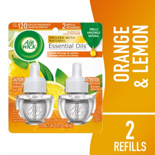 Air Wick Scented Oil Refill, Plug In Air Freshener, Sweet Orange and Lemon, 2 Refills Perspective: front