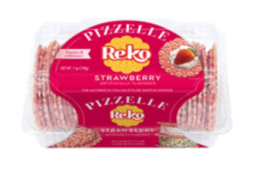 Strawberry Pizzelle Italian Style Waffle Cookie Perspective: front