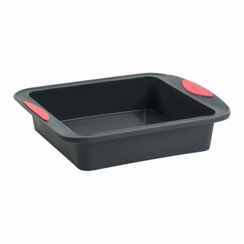 Trudeau 8 x 8 in. Square Cake Pan  Gray & Coral Perspective: front