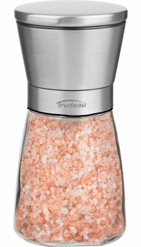 Trudeau Upside Down Pink Himalayan Salt Mill - Clear/Silver Perspective: front