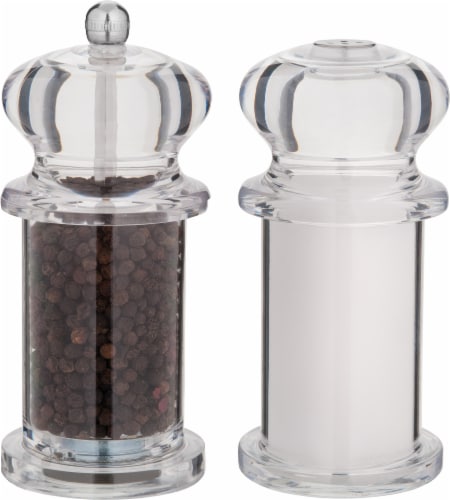 Trudeau Traditional Pepper Mill and Salt Shaker - Clear/Silver Perspective: front