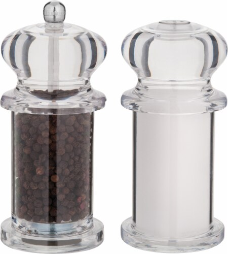 Trudeau Traditional Pepper Mill and Salt Shaker - Clear/Silver Perspective: front