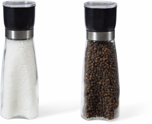 2 PC Salt and Pepper Grinder Set Adjustable Tall Glass Grinder