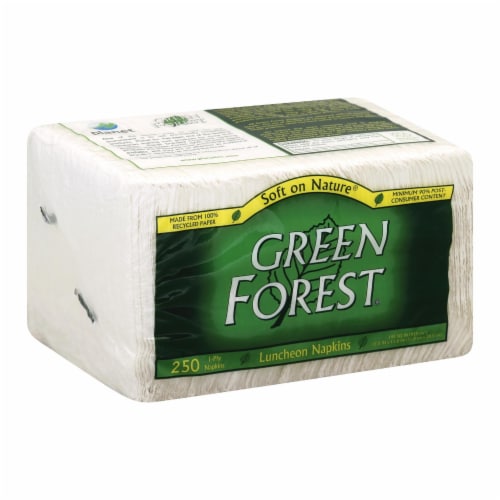 Green Forest White Napkins Perspective: front