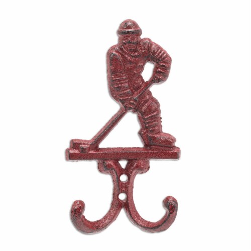 Abbott Collection AB-27-FOUNDRY-1552-RED 6.5 in. Hockey Player Wall Hook, Antique Red Perspective: front