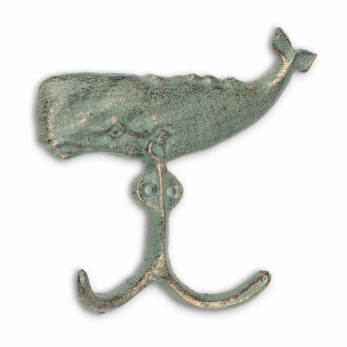Abbott Collection AB-27-FOUNDRY-0422 6 in. Whale Double Wall Hook, Verdigris Perspective: front