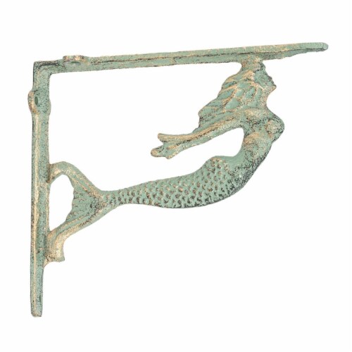Abbott Collection AB-27-FOUNDRY-5010 6.5 in. Cast Iron Mermaid Bracket Statue, Verdigris Perspective: front