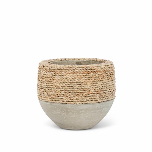 Abbott Collections AB-65-PANAMA-401-SM 7 in. Half Seagrass Covered Planter, Natural & Grey - Perspective: front