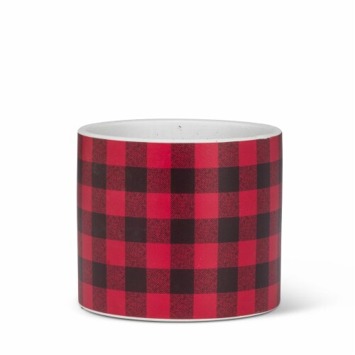 Abbott Collections AB-27-PL-CHECK-SM 4.5 in. Buffalo Check Planter, Red & Black Perspective: front