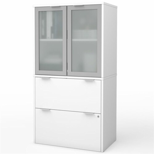 Bestar i3 Plus 2 Drawer Door File Cabinet in White Perspective: front