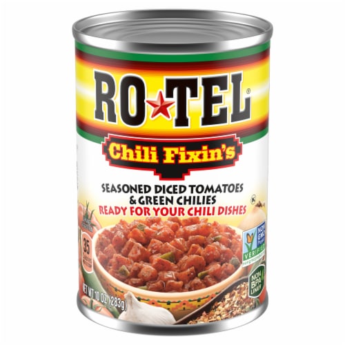 Rotel® Chili Fixin's Seasoned Diced Tomatoes & Green Chiles Perspective: front