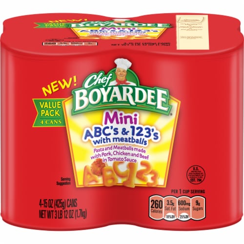 Chef Boyardee Mini ABC's & 123's Pasta and Meatballs Perspective: front