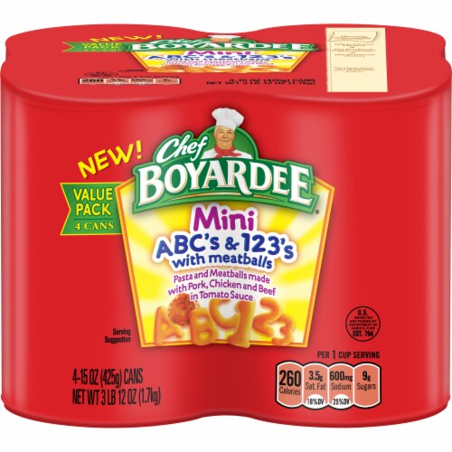 Chef Boyardee Mini ABC's & 123's Pasta and Meatballs Perspective: front