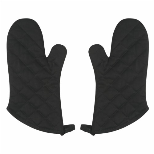 Now Designs Heat Resistant Quilted Oven Mitts Black Set of 2 Perspective: front