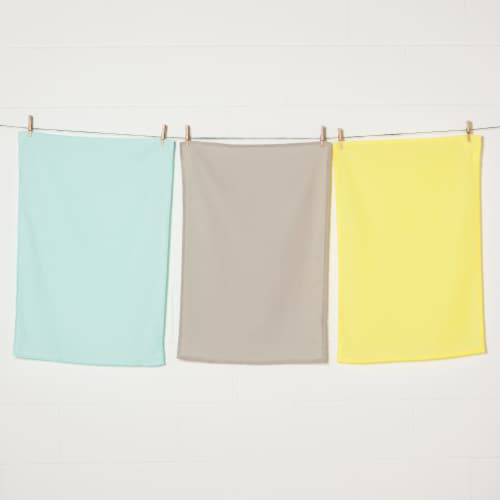Now Designs Flour Sack Kitchen Dish Towels Coordinated Jade Yellow Set of 3 Perspective: front