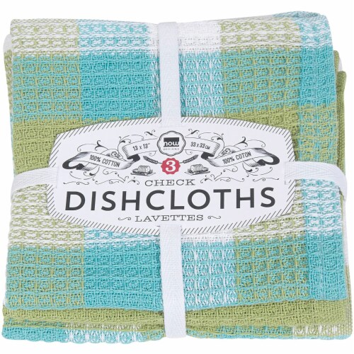 Now Designs Classic Checkered Cotton Kitchen Dishcloth Towels, Leaf (Set of 3) Perspective: front