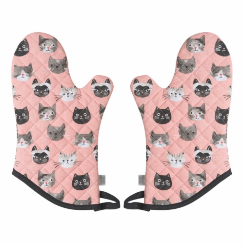 Jubilee Heat Resistant Quilted Oven Mitts Cats Meow Set of 2 Perspective: front