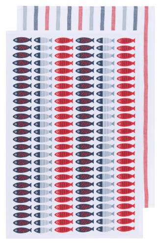Now Designs 100% Cotton Woven Printed Kitchen Dish Towels Little Fish Set of 2 Perspective: front