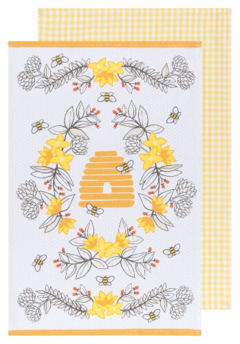 Now Designs 100% Cotton Woven Bee Print Kitchen Dish Towels Perspective: front