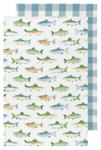 Now Designs Gone Fishin 100% Cotton Woven Printed Kitchen Dish Towels Perspective: front