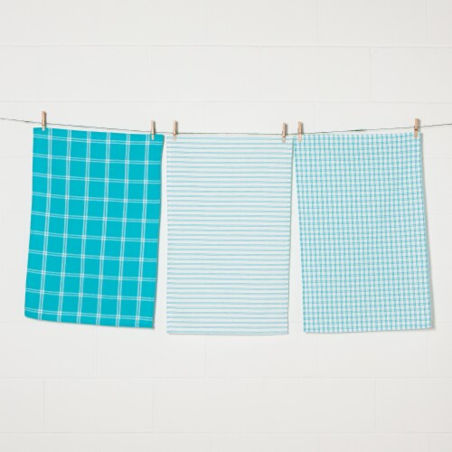 Now Designs Tic Tac Toe 100% Cotton Kitchen Dish Towels Bali Blue Set of 3 Perspective: front